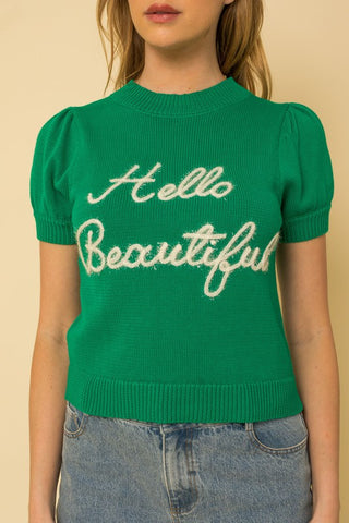 Hello Beautiful Short Sleeve Sweater Top - 1985 the VAULT Boutique