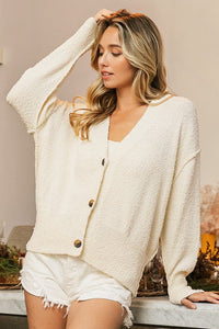 BiBi V-Neck Button Up Dropped Shoulder Cardigan - 1985 the VAULT Boutique