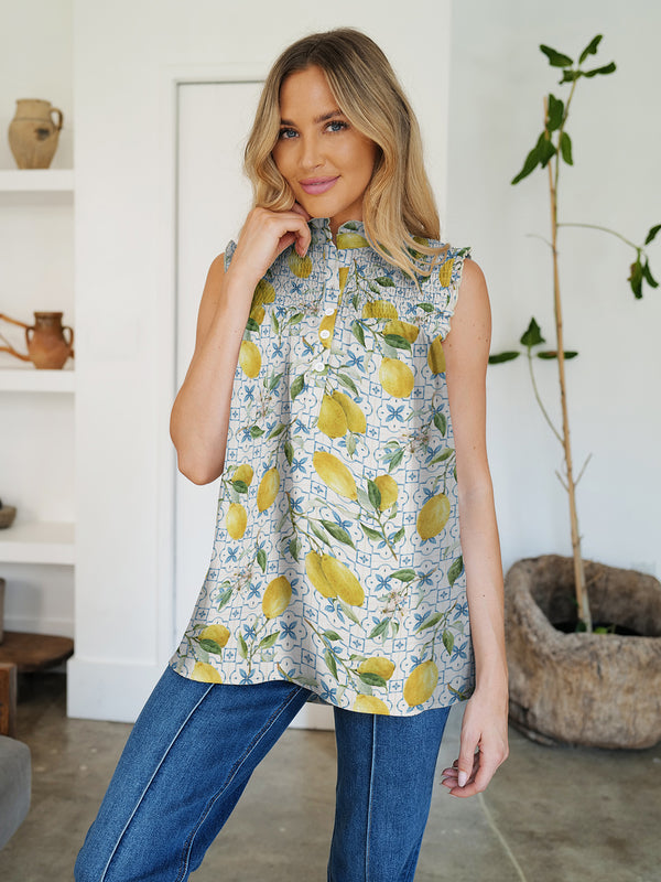 FAM-FAM Frill Printed Mock Neck Top - 1985 the VAULT Boutique