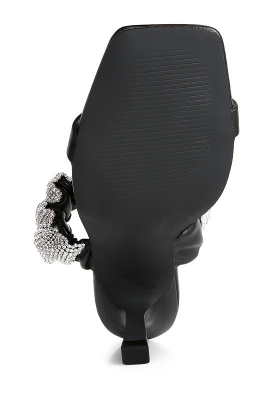 Rhinestone Blossom Diamante Ruched Strap Sandals - 1985 the VAULT Boutique