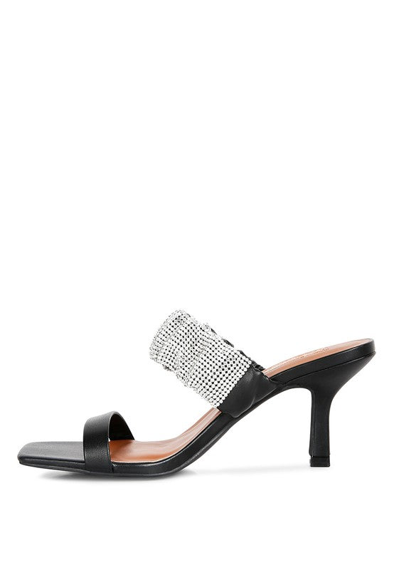 Rhinestone Blossom Diamante Ruched Strap Sandals - 1985 the VAULT Boutique