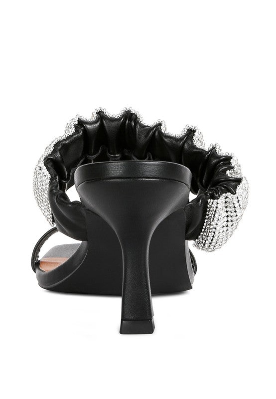 Rhinestone Blossom Diamante Ruched Strap Sandals - 1985 the VAULT Boutique