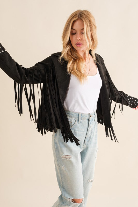 Studded Fringe Open Western Jacket - 1985 the VAULT Boutique