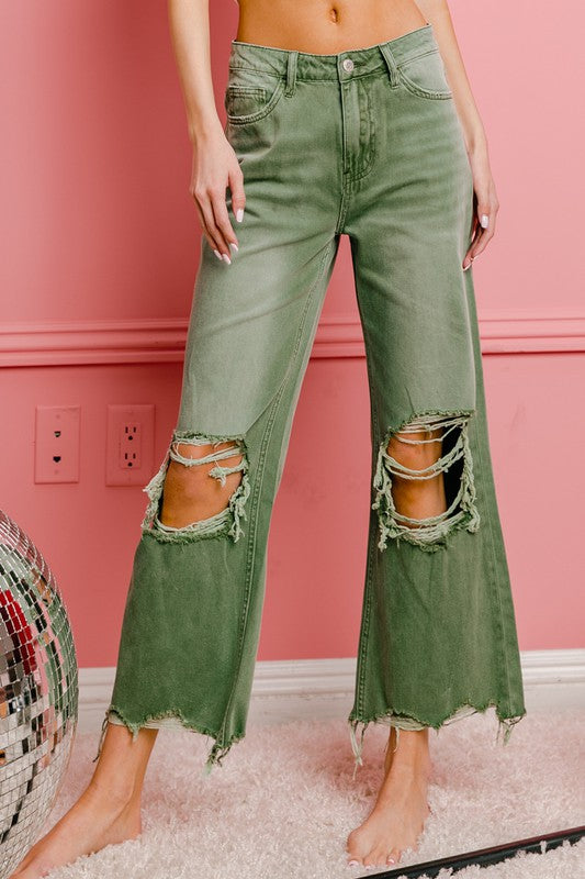 Distressed Vintage Washed Wide Leg Pants - 1985 the VAULT Boutique