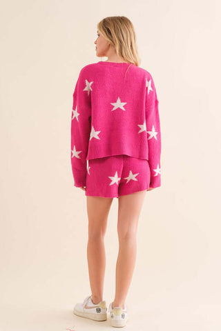 Soft Long Sleeve Star Print Top and Short Set - 1985 the VAULT Boutique