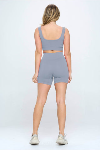 2 piece Seamless Ribbed Tank Top  Biker Shorts - 1985 the VAULT Boutique