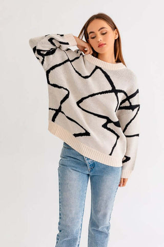 Abstract Pattern Oversized Sweater Top - 1985 the VAULT Boutique