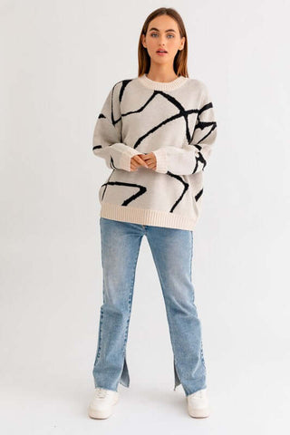 Abstract Pattern Oversized Sweater Top - 1985 the VAULT Boutique