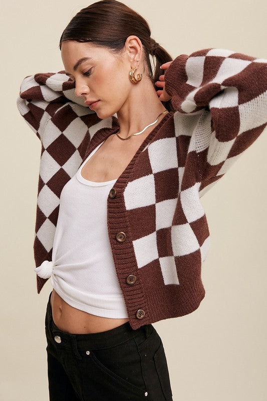 Bold Gingham Sweater Weaved Crop Cardigan - 1985 the VAULT Boutique