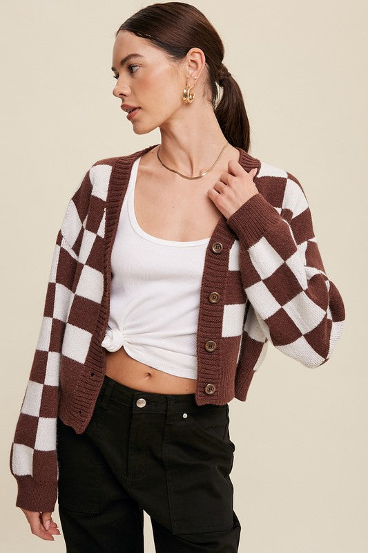 Bold Gingham Sweater Weaved Crop Cardigan - 1985 the VAULT Boutique