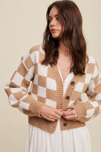 Bold Gingham Sweater Weaved Crop Cardigan - 1985 the VAULT Boutique