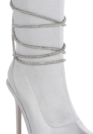 Dacia Rhinestones Strap Satin Calf Boots - 1985 the VAULT Boutique