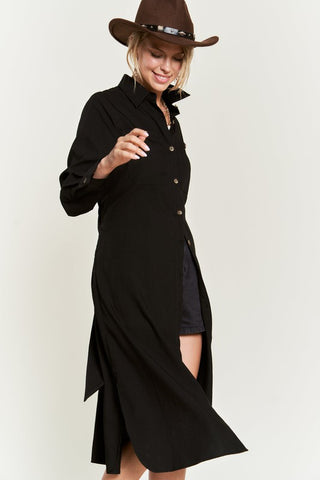 SOLID BUTTON DOWN BELTED LONG DRESS - 1985 the VAULT Boutique