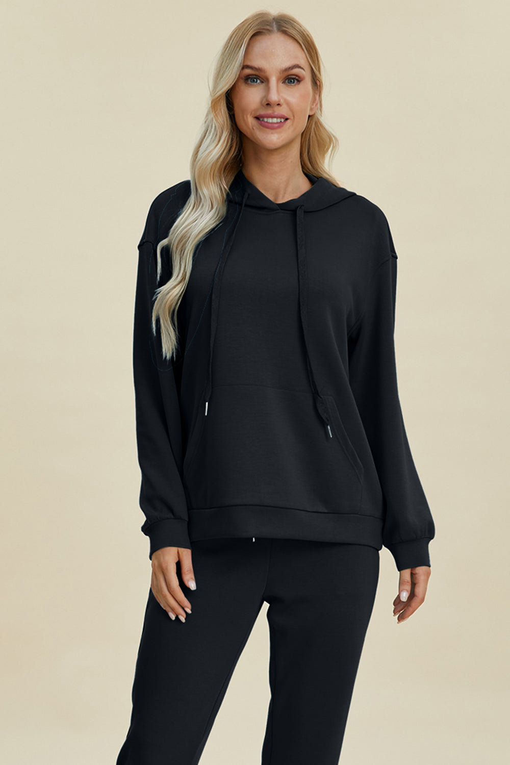 Basic Bae Full Size Air Scuba Drawstring Long Sleeve Hoodie with Kangaroo Pocket - 1985 THE VAULT