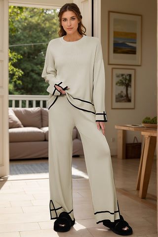 High-Low Round Neck Top and Pants Sweater Set - 1985 the VAULT Boutique