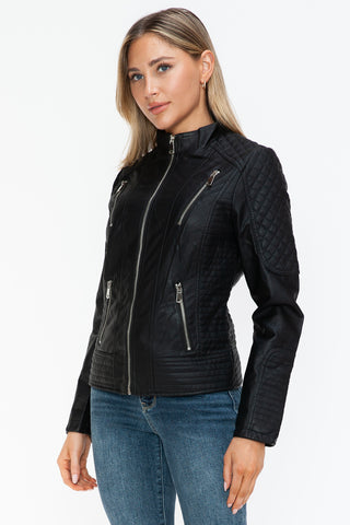 Snobbish Faux Leather Zip Up Mock Neck Jacket - 1985 the VAULT Boutique