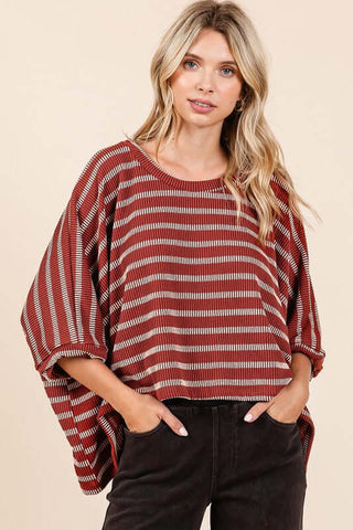 Mittoshop Texture Striped Print Round Neck Dolman Sleeve Top - 1985 the VAULT Boutique