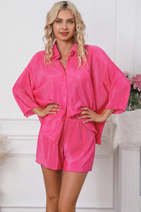 Pleated Button Up Shirt and Shorts Lounge Set - 1985 the VAULT Boutique