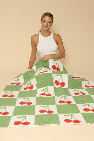 Cherry & Green Checkered Novelty Blanket - 1985 the VAULT Boutique