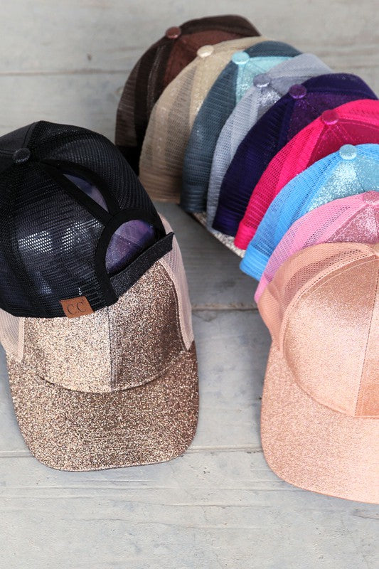 CC Brand Glitter Trucker Ponytail Cap - 1985 the VAULT Boutique