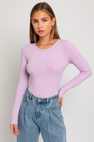 Long Sleeve Round Neck Ribbed Bodysuit - 1985 the VAULT Boutique