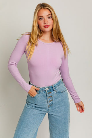 Long Sleeve Round Neck Ribbed Bodysuit - 1985 the VAULT Boutique