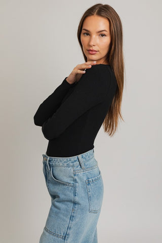 Long Sleeve Round Neck Ribbed Bodysuit - 1985 the VAULT Boutique