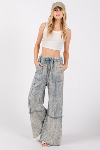 SAGE + FIG Mineral Washed Terry Wide Leg Pants - 1985 the VAULT Boutique