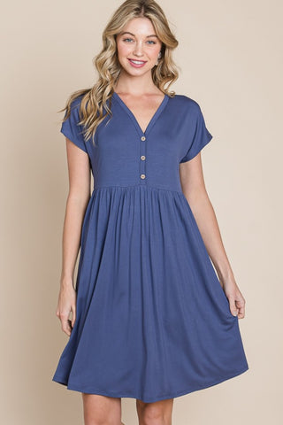 BOMBOM V-Neck Short Sleeve Dress - 1985 the VAULT Boutique