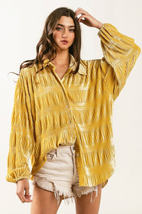 Wrinkle Effect Tiered Shirring Velvet Shirt - 1985 the VAULT Boutique