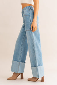 High-Waisted Wide Leg Cuffed Jeans - 1985 the VAULT Boutique