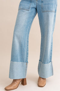 High-Waisted Wide Leg Cuffed Jeans - 1985 the VAULT Boutique