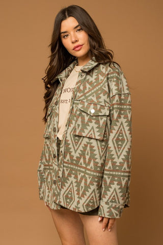 3D Pocket Aztec Print Shacket - 1985 the VAULT Boutique