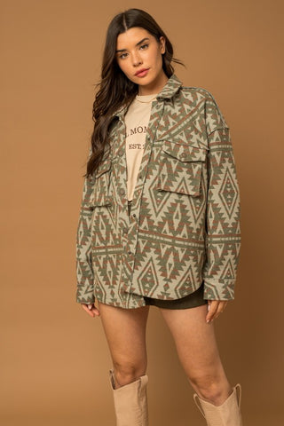 3D Pocket Aztec Print Shacket - 1985 the VAULT Boutique