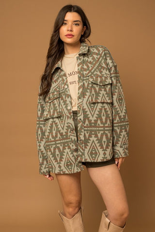 3D Pocket Aztec Print Shacket - 1985 the VAULT Boutique