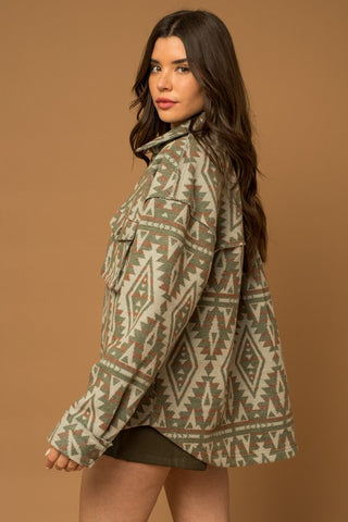 3D Pocket Aztec Print Shacket - 1985 the VAULT Boutique