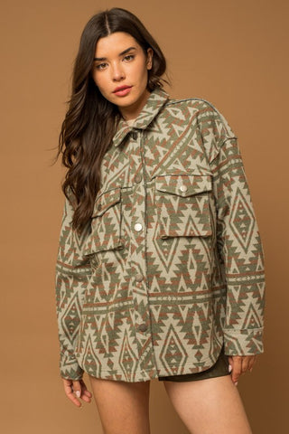 3D Pocket Aztec Print Shacket - 1985 the VAULT Boutique