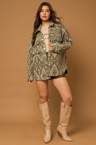 3D Pocket Aztec Print Shacket - 1985 the VAULT Boutique