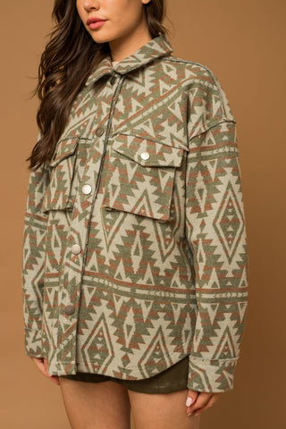 3D Pocket Aztec Print Shacket - 1985 the VAULT Boutique