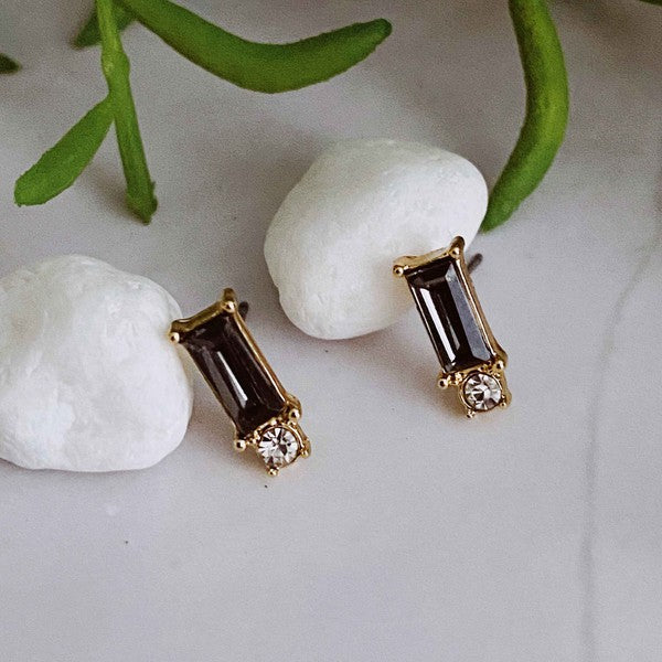 Baguette Cut Stone Stud Earrings - 1985 the VAULT Boutique