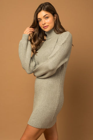 Turtle Neck Balloon Sleeve Sweater Dress - 1985 the VAULT Boutique