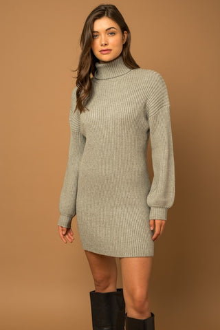 Turtle Neck Balloon Sleeve Sweater Dress - 1985 the VAULT Boutique