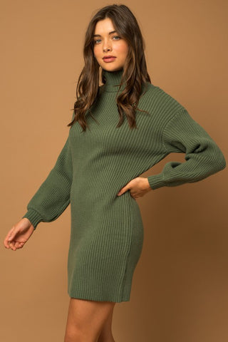 Turtle Neck Balloon Sleeve Sweater Dress - 1985 the VAULT Boutique