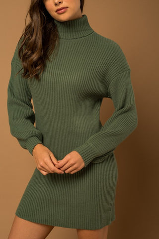 Turtle Neck Balloon Sleeve Sweater Dress - 1985 the VAULT Boutique