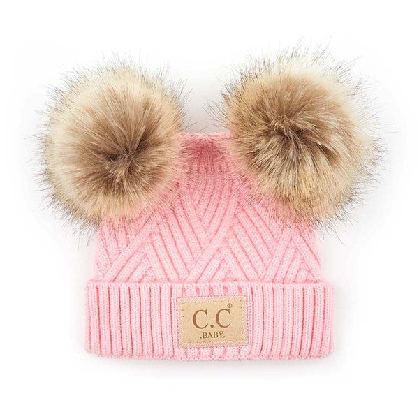 CC Brand Baby Double Pom Criss-Cross Pattern Beanie - 1985 the VAULT Boutique