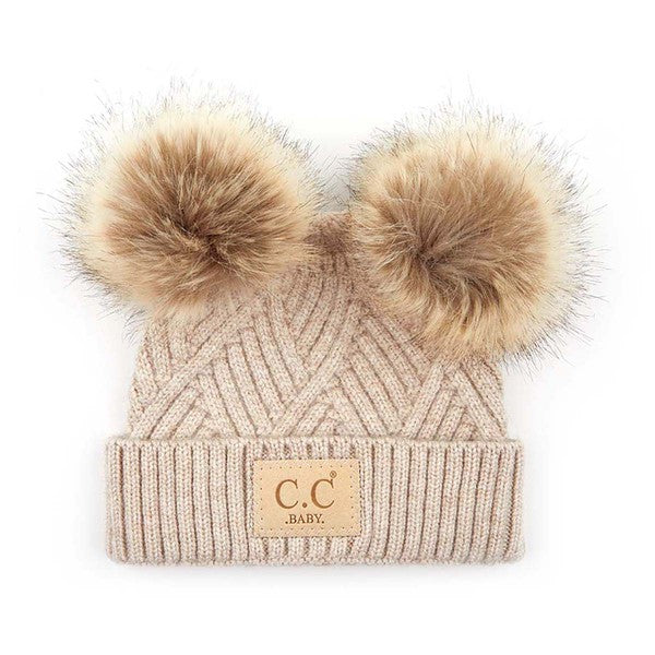 CC Brand Baby Double Pom Criss-Cross Pattern Beanie - 1985 the VAULT Boutique