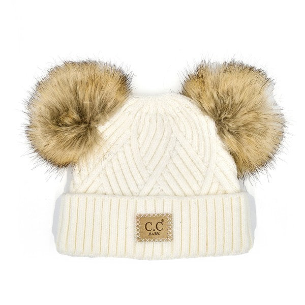 CC Brand Baby Double Pom Criss-Cross Pattern Beanie - 1985 the VAULT Boutique