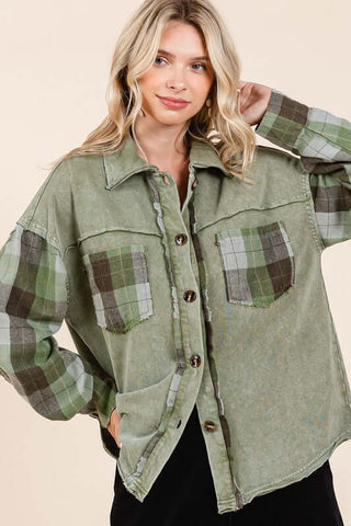 Mittoshop Button Down Contrast Plaid Patchwork Shacket - 1985 the VAULT Boutique