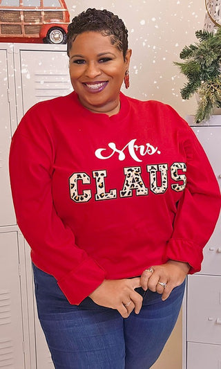 Leopard Ideal Chenille Mrs. Claus Long Sleeve Tee - 1985 the VAULT Boutique