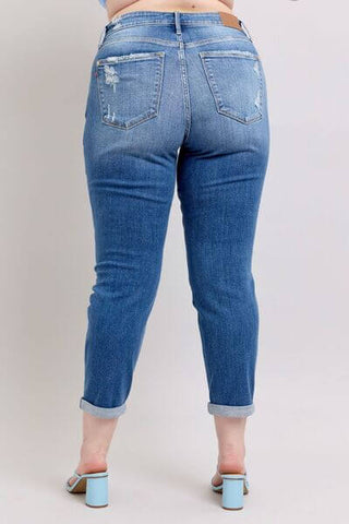 Judy Blue Full Size Button Fly Distressed Jeans with Pockets Plus Size - 1985 the VAULT Boutique